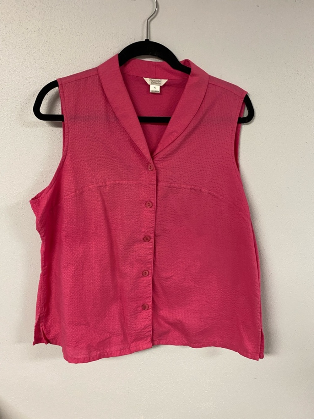 Christopher & Banks Bright Pink Sleeveless Button-Front Blouse. Size XL